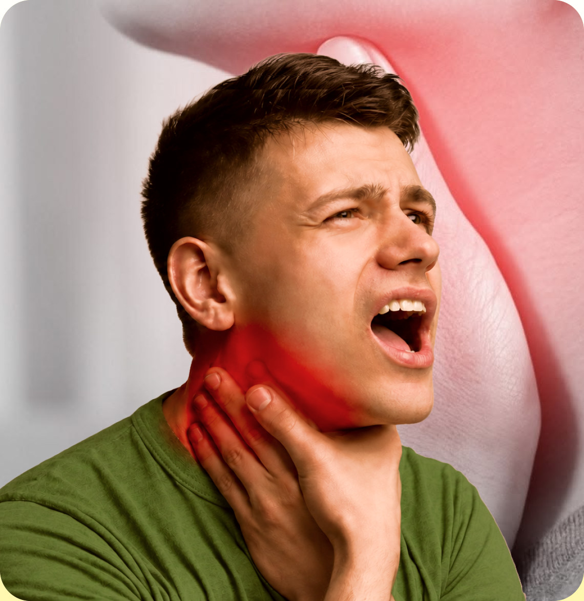 A man holding his sore throat