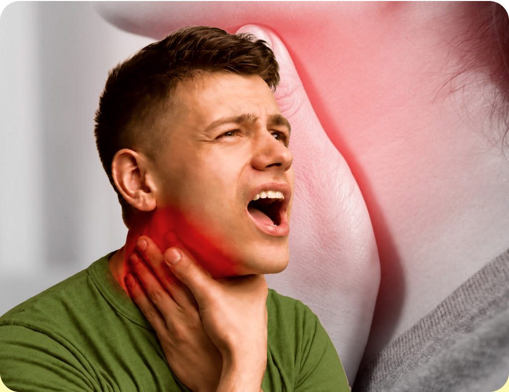 A man holding his sore throat