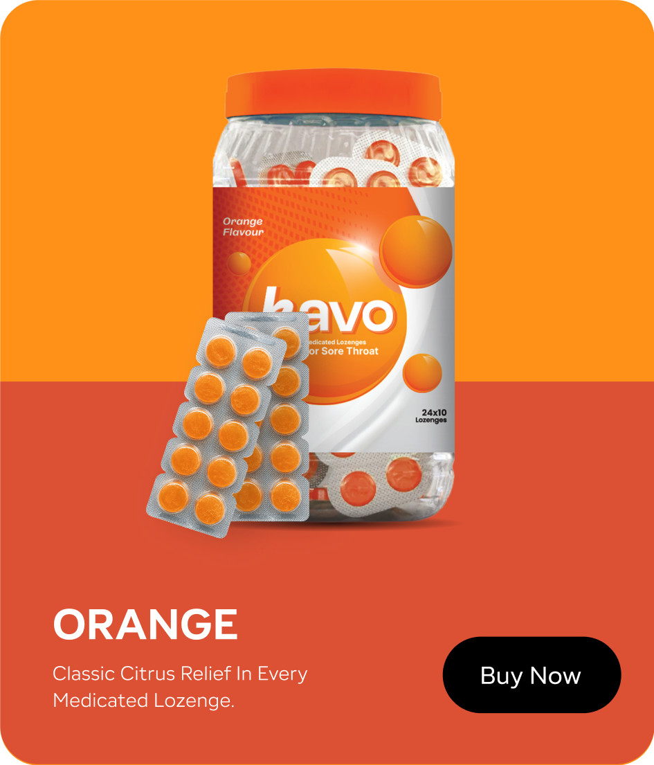 Havo Orange medicated lozenges jar. Classic citrus relief in every medicated lozenge.